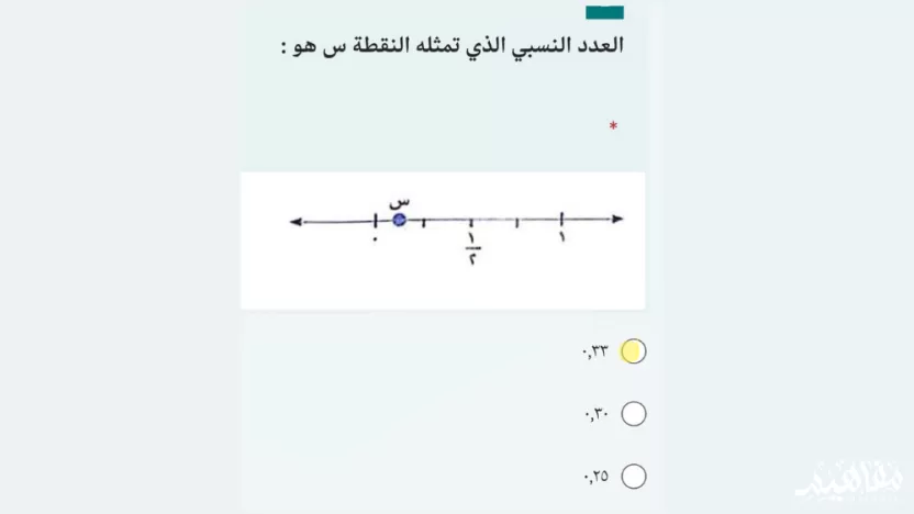 العدد النسبي الذي تمثله النقطة س هو