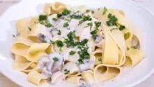 طريقة عمل طبق المكرونة بالصلصة البيضاء والدجاج