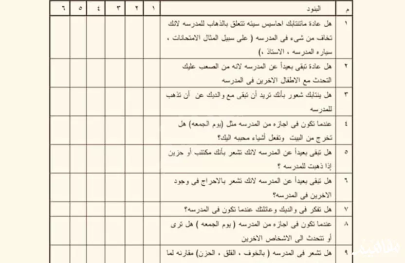 مقياس الرهاب المدرسي مقياس الرهاب المدرسي